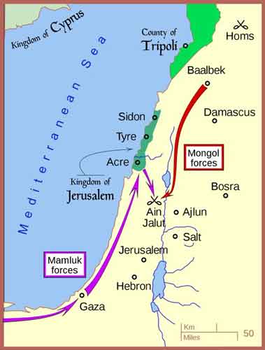 Pertempuran Ain Jalut juga dieja Ayn Jalut, adalah pertempuran antara Bahri Mamluk Mesir dan Kekaisaran Mongol pada tanggal 3 September 1260 (25 Ramadan 658 H) di dekat mata air Ain Jalut di tenggara Galilea di Lembah Yizreel.