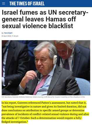 Kebohongan Zionis Terungkap! Sekretaris Jenderal PBB/Sekretaris Jenderal menolak memasukkan Hamas ke dalam daftar kelompok yang bertanggung jawab atas kekerasan seksual. Zionis sangat marah karena hal ini melemahkan kebohongan mereka tentang PBB yang membenarkan adanya "pemerkosaan massal oleh Hamas"
