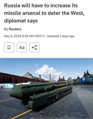Rusia telah meningkatkan produksi senjata dan sekarang diperkirakan oleh Amerika Serikat untuk memproduksi tahun ini lebih banyak artileri daripada semua 32 anggota NATO yang digabungkan, Reuters melaporkan.