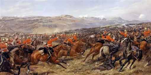 The Charge of the Heavy Brigade at the Battle of Balaclava, by Godfrey Douglas Gile, 1897, via National Army Museum, London