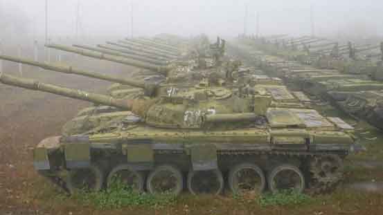 Stored Russian tanks.