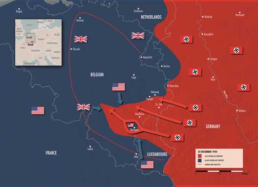 Pertempuran Bulge (16 Desember 1944–16 Januari 1945), serangan besar terakhir Jerman di Front Barat selama Perang Dunia II—upaya yang gagal untuk memukul mundur Sekutu dari wilayah Jerman. "Bulge" mengacu pada celah yang ditancapkan Jerman ke garis pertahanan Sekutu.