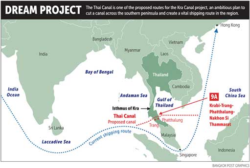 The Kra-Canal Project : Idenya selalu untuk membangun kanal di permukaan laut tanpa menggunakan pintu air. Jika kanal tersebut mampu menampung kapal hingga ukuran 500.000 DWT dan memiliki kemungkinan lalu lintas dua jalur, dengan kecepatan transit 7 knot (standar kecepatan navigasi internasional), maka diperlukan kanal dengan kedalaman 33 meter dan lebar dasar 500 meter. Dimensi yang mengesankan ini menunjukkan dengan jelas volume besar yang perlu digali.