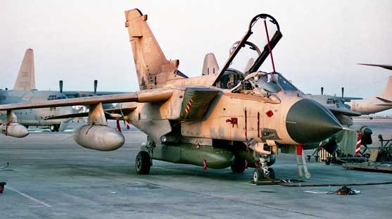 Tornado Inggris membawa JP233, yang awalnya dikenal sebagai Low-Altitude Airfield Attack System (LAAAS), adalah sistem pengiriman submunisi buatan Inggris. Sistem ini terdiri dari wadah dispenser besar yang membawa beberapa ratus submunisi yang dirancang untuk menyerang landasan pacu.