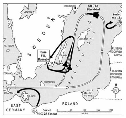 SR-71 Baltic Express: Operasi Eropa diterbangkan dari RAF Mildenhall, Inggris, dengan dua rute mingguan. Salah satunya adalah di sepanjang pantai barat Norwegia dan Semenanjung Kola, memantau beberapa pangkalan angkatan laut besar milik Armada Utara Angkatan Laut Soviet.